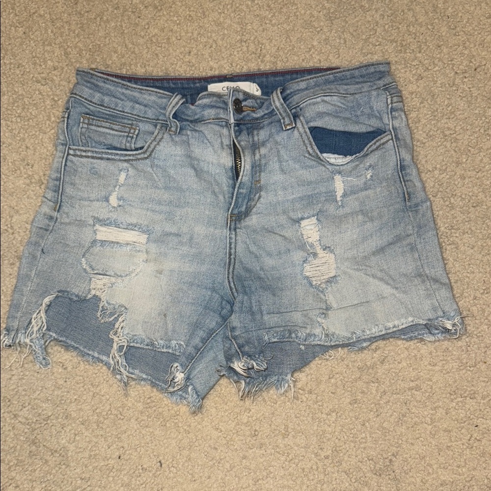 Distressed Light Blue Denim Shorts S
